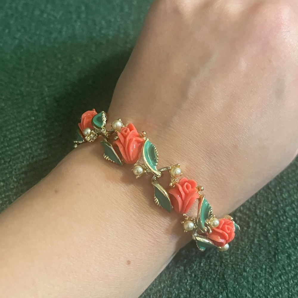 Enamel Rose Bracelet with Gold Accents